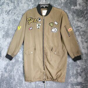 It Girl Womens Lightweight Long Patched Windbreaker Jacket Hippie Retro Medium